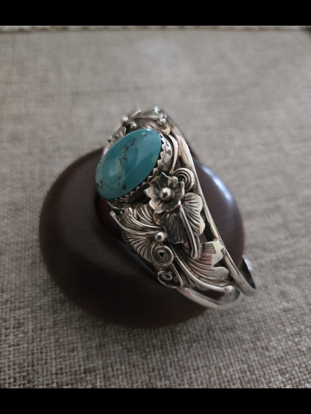 Turquoise Floral Sterling Cuff Bracelet - Blue Turquoise - Picture 4 of 7